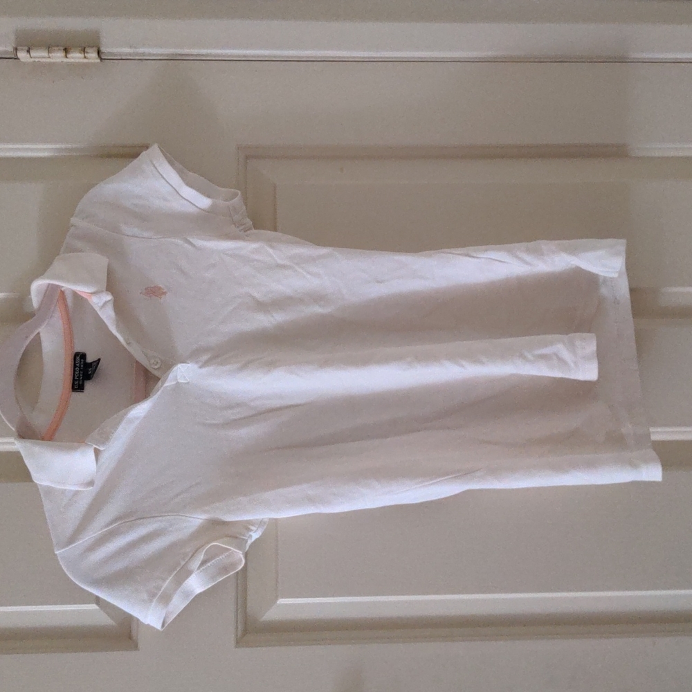 $14/2 US Polo Assn white polo with pale pink accent in XS